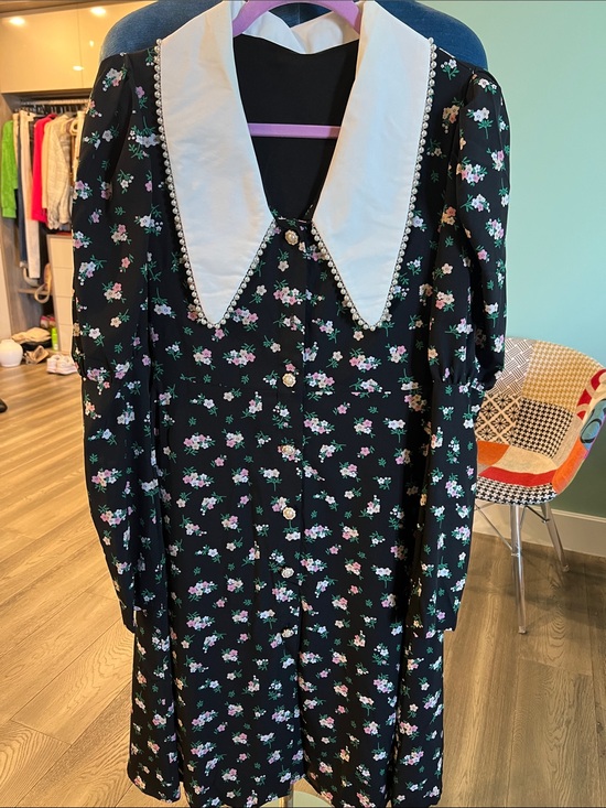 Dresses & Skirts - Black Floral Button-Front Dress with White Peter Pan Collar